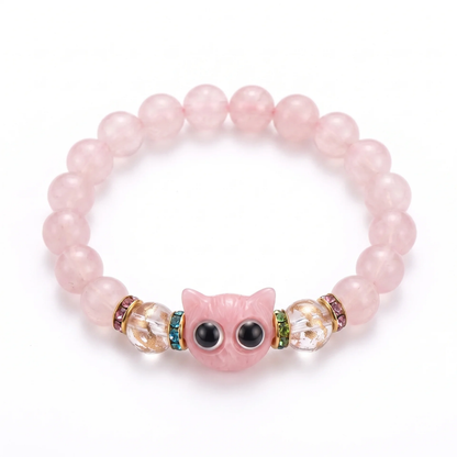 Armbånd Rose – pudderrosa perler med kattehode